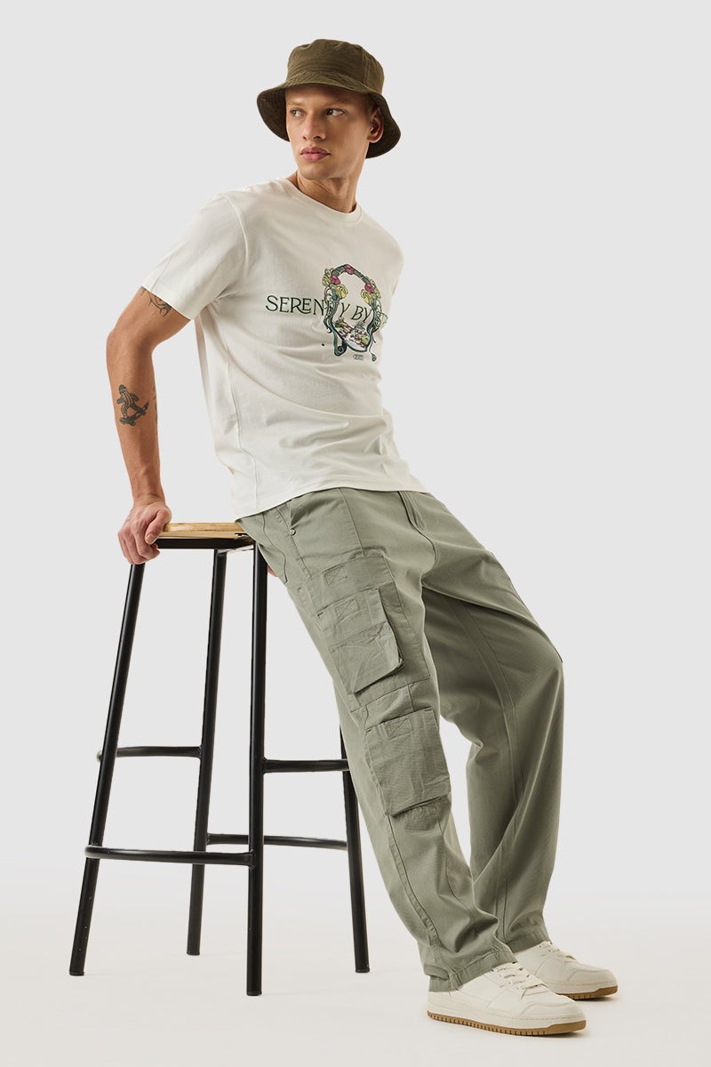 SNITCH Sage Green Regular Fit Cargo Pants - Image 3